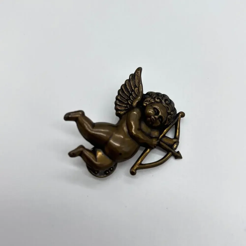 Cherub Pin Brooch Cupid Bow & Arrow Angel Costume Jewelry Romantic Bronze Tone
